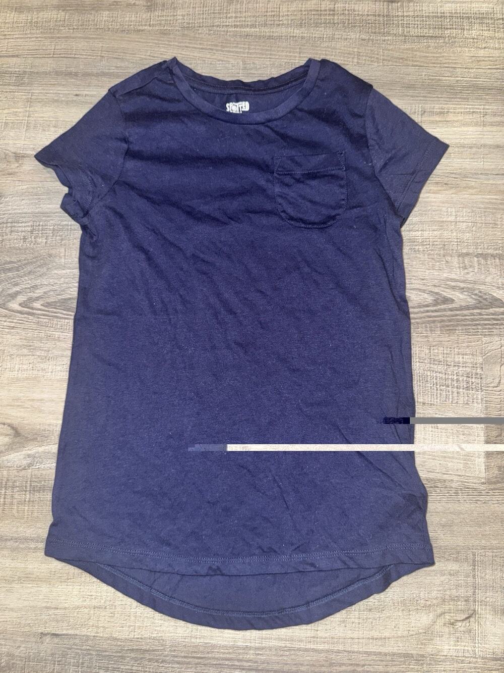 Spotted Zebra Girls Navy Blue Pocket T-Shirt Size 8 M Short Sleeve 100% Cotton